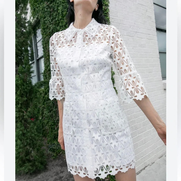 Sandro White Eyelet Button Down Mini Dress Size 36/Small - Picture 1 of 14